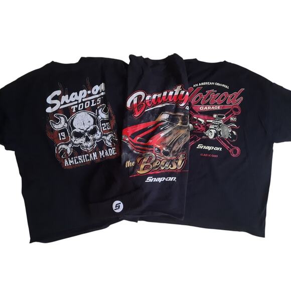 Snap On Tools Apparel Lot 3 T Shirts 1 Beanie XL-XXL Beauty Beast Hotrod Garage - Picture 1 of 10